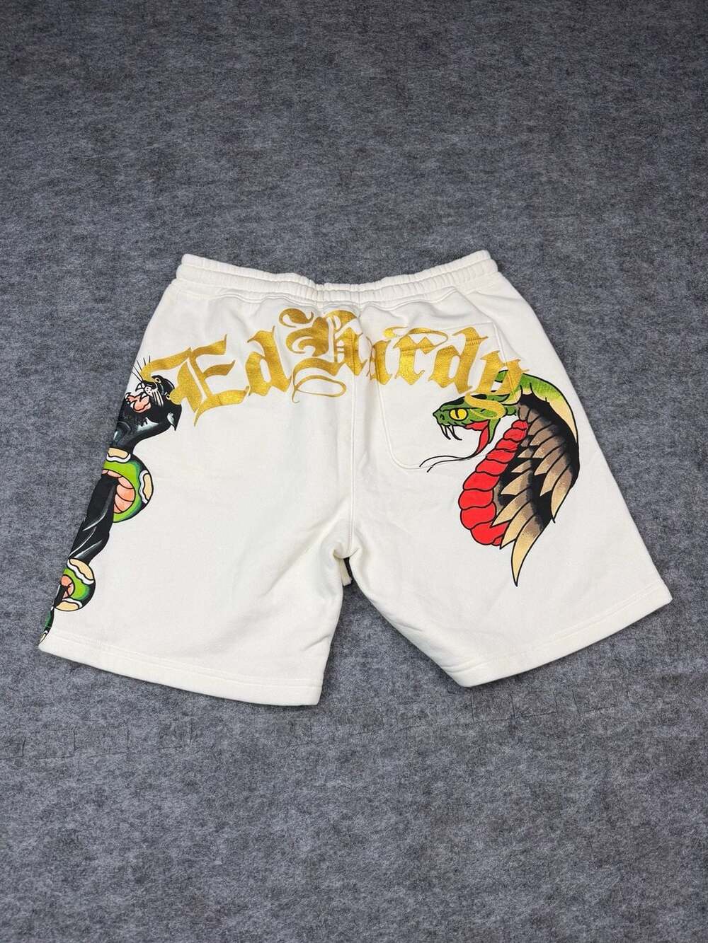Ed Hardy Fleece Shorts Size M White Panther Snake Graphic